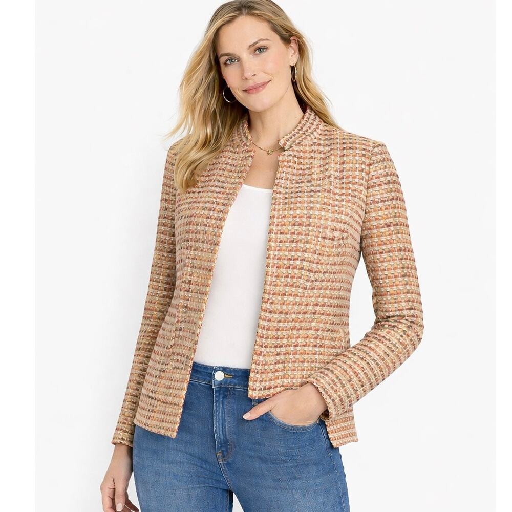 Talbots Italian Fabric Tweed Blazer Jacket 10 Wool Multicolor Textured Career